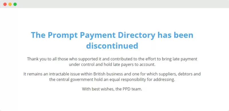 Prompt Payment Directory has been discontinued